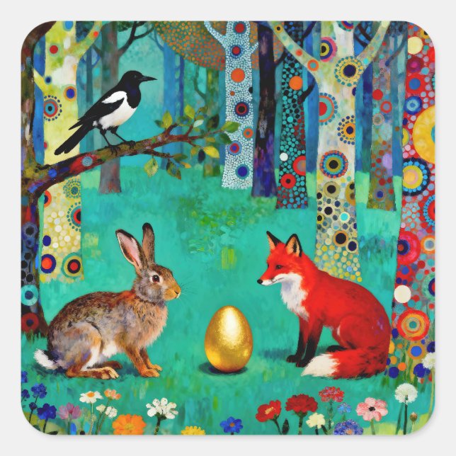 Adesivo Quadrado Rabbit, Magpie, Fox and “The Sharing Path” (Frente)