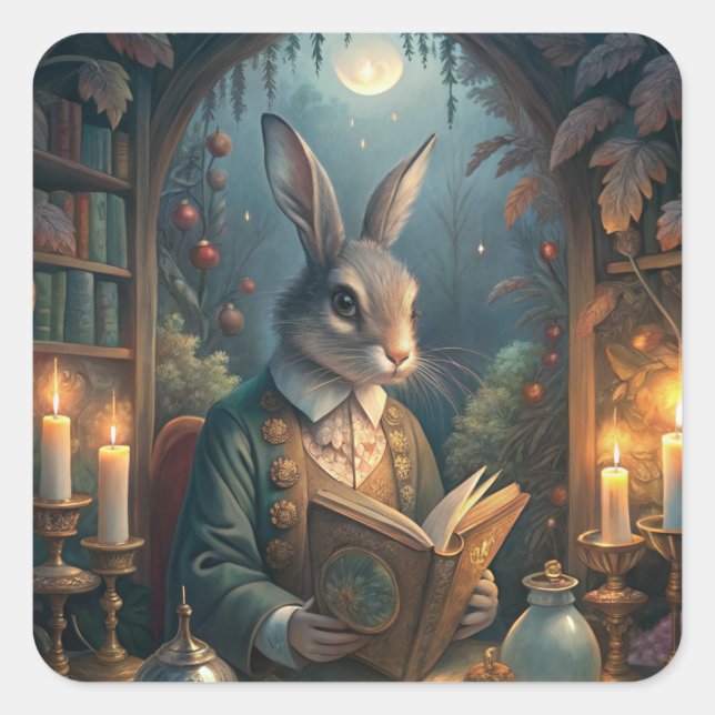 Adesivo Quadrado Rabbit Reading (Frente)