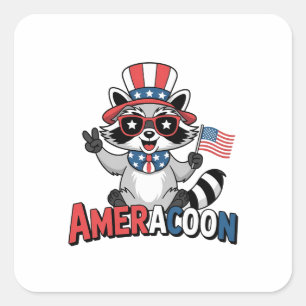 Adesivo Quadrado Raccoon Americoon Patriótico 4º de julho América
