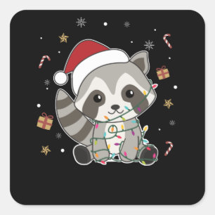 Adesivo Quadrado Raccoon Christmas Snow Winter Raccoons