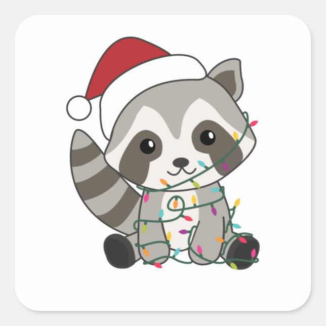 Adesivo Quadrado Raccoon Christmas Snow Winter Raccoons (Frente)