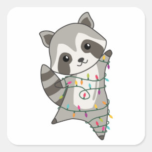 Adesivo Quadrado Raccoon Christmas Snow Winter Raccoons