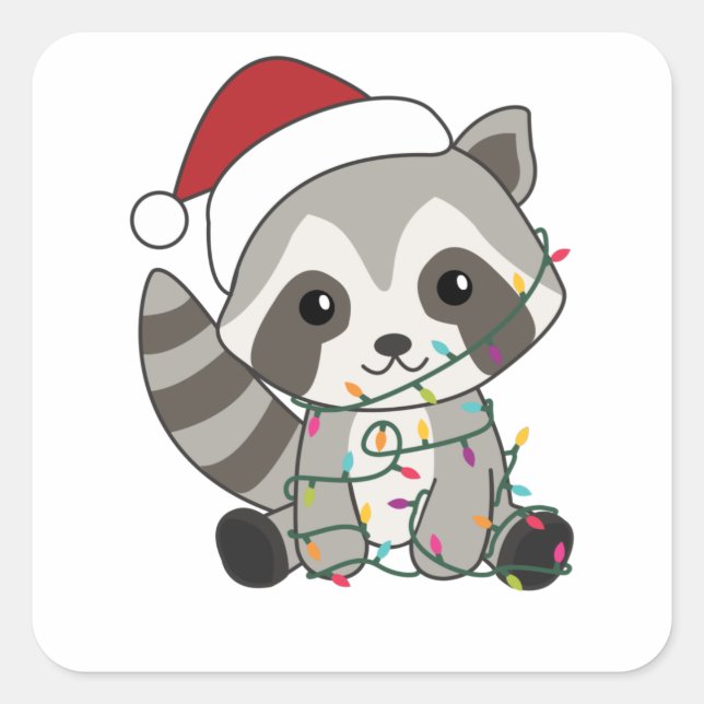 Adesivo Quadrado Raccoon Christmas Snow Winter Raccoons (Frente)