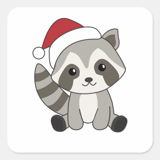 Adesivo Quadrado Raccoon Christmas Snow Winter Raccoons (Frente)
