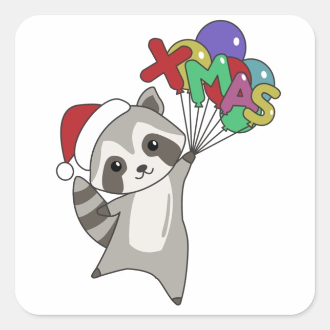 Adesivo Quadrado Raccoon Christmas Snow Winter Raccoons (Frente)