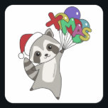 Adesivo Quadrado Raccoon Christmas Snow Winter Raccoons<br><div class="desc">O guaxinim de Natal com balões de Natal. Animais engraçados com presentes e neve nas férias. Também é engraçado para o Natal em julho. Os guaxinins são animais bonitos e perfeitos para o Natal.</div>
