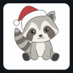 Adesivo Quadrado Raccoon Christmas Snow Winter Raccoons<br><div class="desc">O racon a suavidade com luzes de fada. Animais engraçados com presentes e neve até as férias. Também é engraçado para o Natal em julho. Os guaxinins são animais doces e perfeitos para o Natal.</div>
