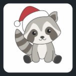 Adesivo Quadrado Raccoon Christmas Snow Winter Raccoons<br><div class="desc">O racon a suavidade com luzes de fada. Animais engraçados com presentes e neve até as férias. Também é engraçado para o Natal em julho. Os guaxinins são animais doces e perfeitos para o Natal.</div>