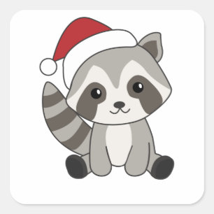 Adesivo Quadrado Raccoon Christmas Snow Winter Raccoons