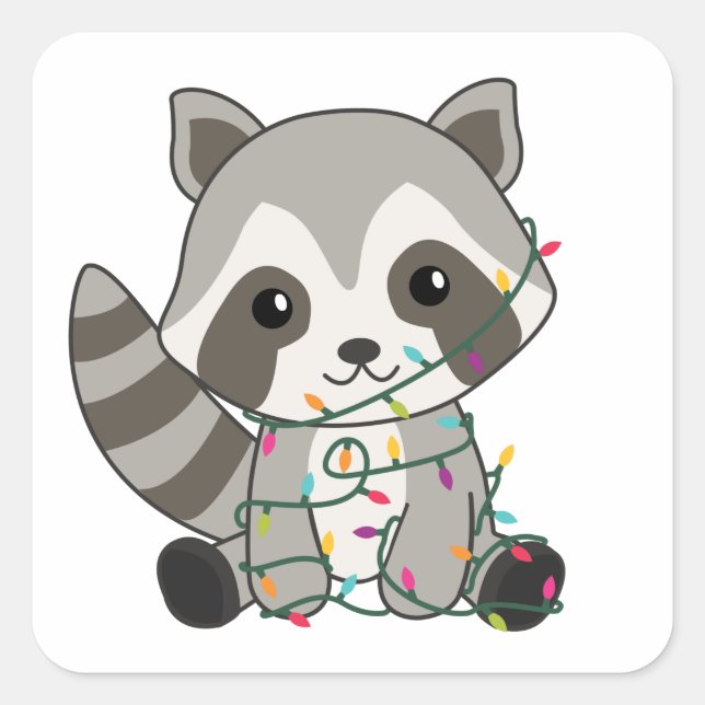 Adesivo Quadrado Raccoon Christmas Snow Winter Raccoons (Frente)