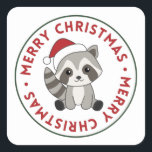 Adesivo Quadrado Raccoon Christmas Snow Winter Raccoons Square Stic<br><div class="desc">O guaxinim do Natal como um cartão de saudação. Animais engraçados com presentes e neve nas férias. Também é engraçado para o natal em julho. Os guaxinins são animais bonitos e perfeitos para o Natal.</div>