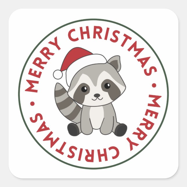 Adesivo Quadrado Raccoon Christmas Snow Winter Raccoons Square Stic (Frente)