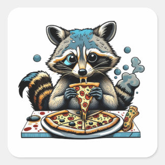 Adesivo Quadrado Raccoon come pizza