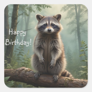 Adesivo Quadrado Raccoon em Floresta