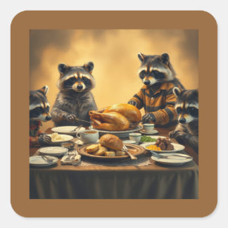 Adesivo Quadrado Raccoon Family Thanksgiving