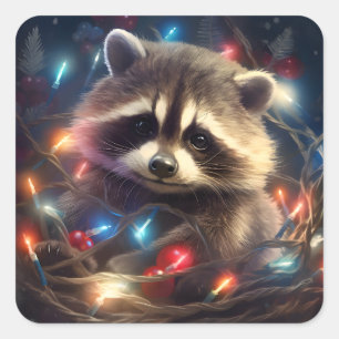 Adesivo Quadrado Raccoon Felry Christmas