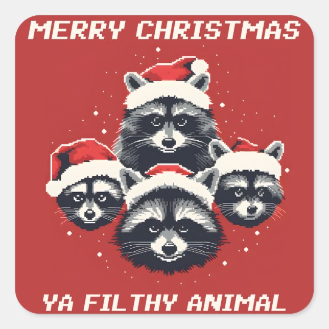 Adesivo Quadrado Raccoon Felry Christmas ya sujo animal (Frente)