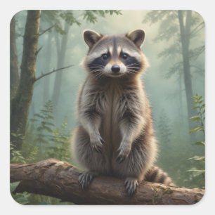 Adesivo Quadrado Raccoon na Floresta