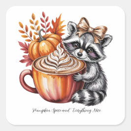 Adesivo Quadrado Raccoon with Pumpkin Latte Fall Season Sticker