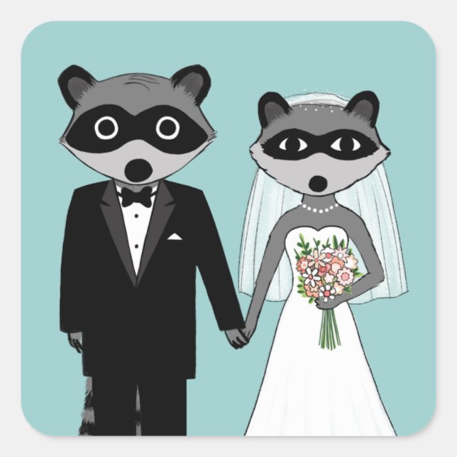 Adesivo Quadrado Raccoons Wedding (Frente)