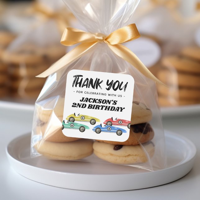 Adesivo Quadrado Race Car Aniversário Obrigado (Criador carregado)