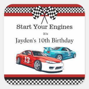 Adesivo Quadrado Race Car Birthday