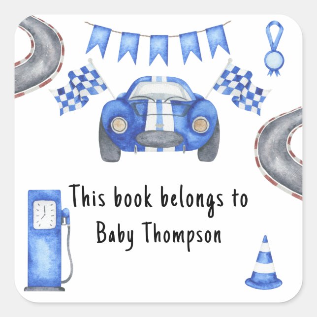 Adesivo Quadrado Race car - este livro pertence a (Frente)