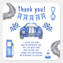 Adesivo Quadrado Race Car Primeira Festa de aniversário Obrigado