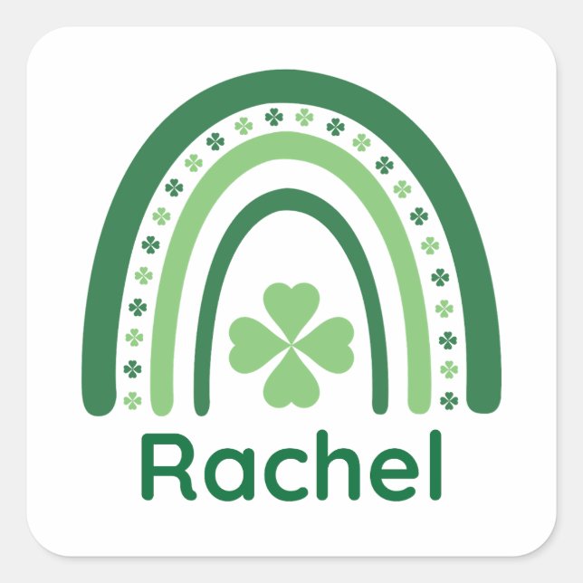 Adesivo Quadrado Rachel Name Clover Boho Rainbow (Frente)