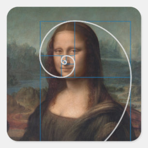 Adesivo Quadrado Rácio Dourado Espiral Mona Lisa Fibonacci