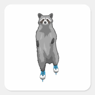 Adesivo Quadrado Racoon com gelo patinando com skates de gelo