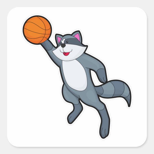 Adesivo Quadrado Racoon como jogador de basquetebol (Frente)
