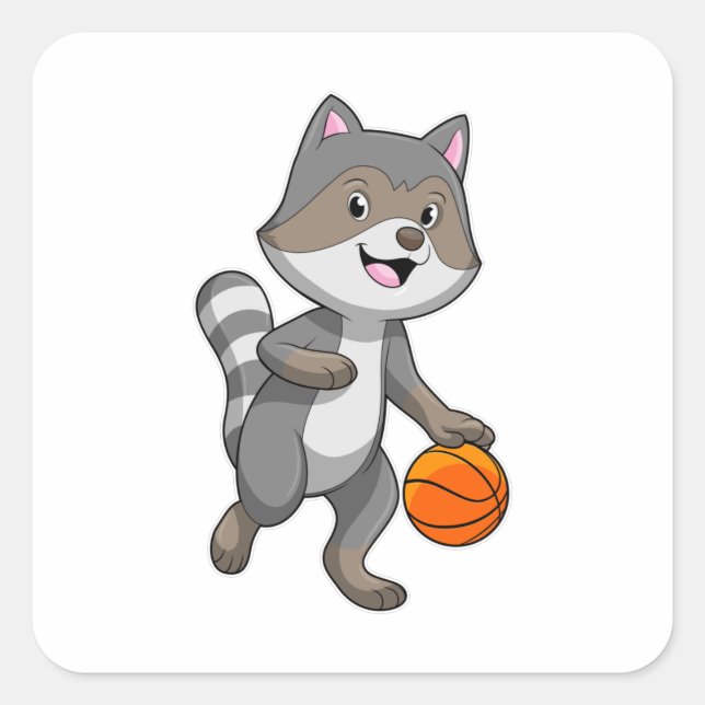 Adesivo Quadrado Racoon como jogador de basquetebol (Frente)