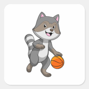 Adesivo Quadrado Racoon como jogador de basquetebol