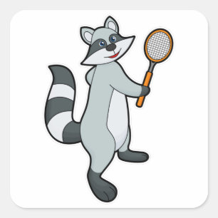 Adesivo Quadrado Racoon como jogador de Tênis com raquete Tênis