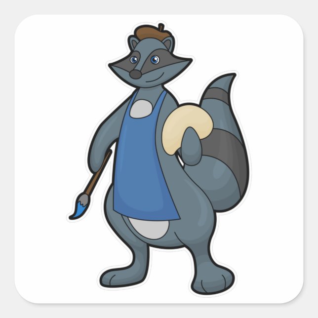 Adesivo Quadrado Racoon como Pincel com Pincel (Frente)