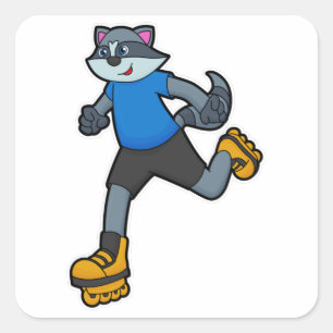 Adesivo Quadrado Racoon como skater com skates em linha