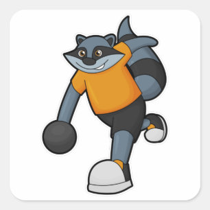 Adesivo Quadrado Racoon na Boliche com Bola de boliche