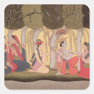 Adesivo Quadrado Radha e Krishna assentados em um bosque, Kulu