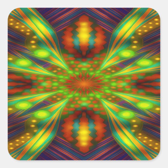 Adesivo Quadrado Radiant Neon Starburst Kaleidoscope  (Frente)