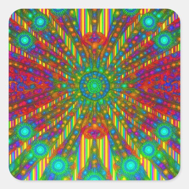 Adesivo Quadrado Radiant Spectrum Burst Kaleidoscope Sticker (Frente)