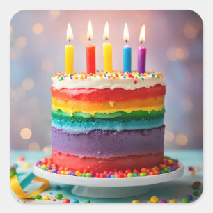 Adesivo Quadrado Rainbow Birthday Cake