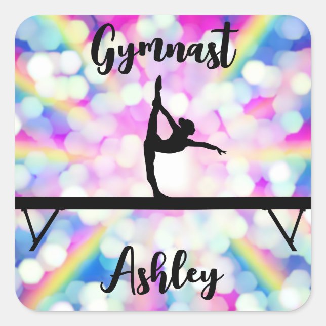 Adesivo Quadrado Rainbow Bokeh Blast Gymnastics Beam Personalizado (Frente)