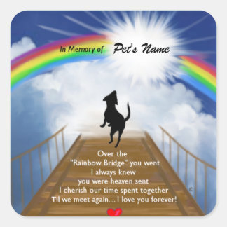 Adesivo Quadrado Rainbow Bridge Memorial Poem for Dogs