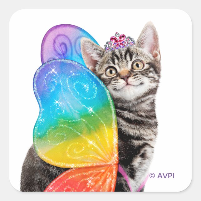 Adesivo Quadrado Rainbow Butterfly Princess Kitten (Frente)