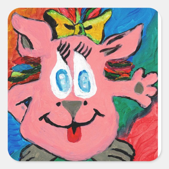 Adesivo Quadrado Rainbow Cartoon Character Sticker (Frente)