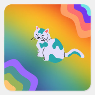 Adesivo Quadrado Rainbow Cat Sticker