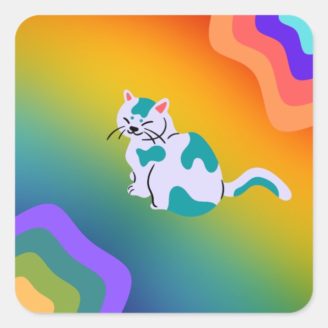 Adesivo Quadrado Rainbow Cat Sticker (Frente)