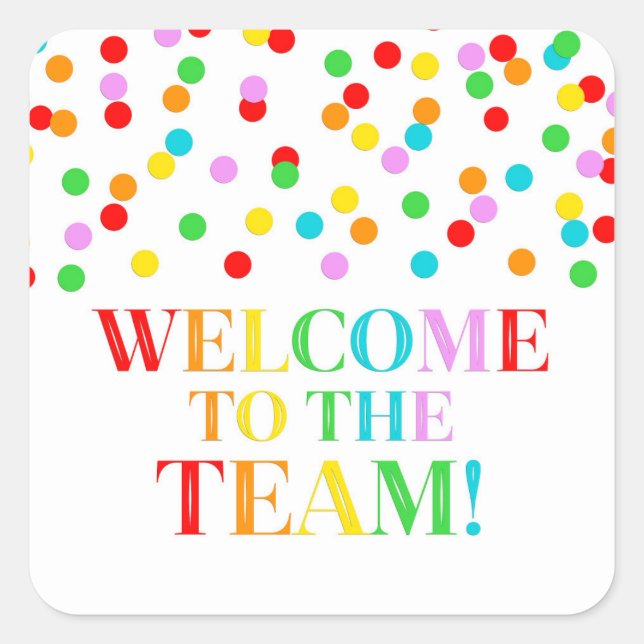Adesivo Quadrado Rainbow Confetti Bem-vindo à Equipe (Frente)