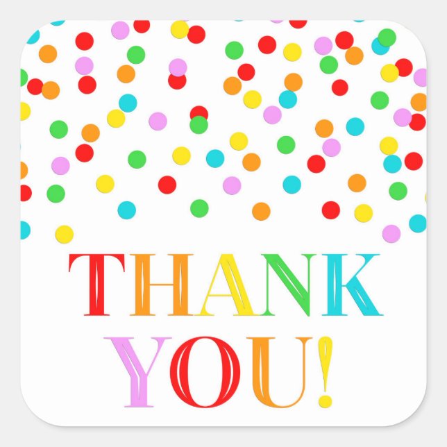 Adesivo Quadrado Rainbow Confetti Obrigado (Frente)